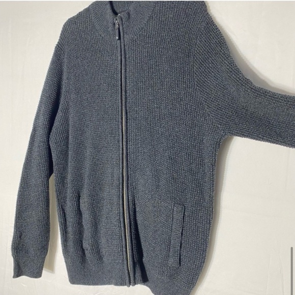 Denver Hayes Dark Grey Waffle Knit Full Zip Mock Neck Cardigan Sweater L - Picture 9 of 16